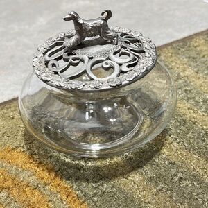 Decorative Glass Jar with Silver Dog Lid